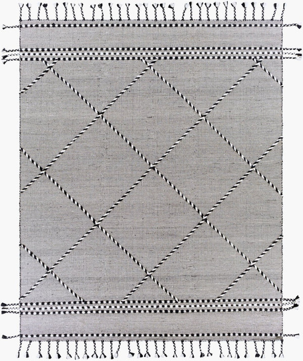 Livabliss Apache Handwoven Wool Flatweave Rug Moroccan Geometric Bohemian Fringe Accent Black, Cream 8' x 10' APA2306-810