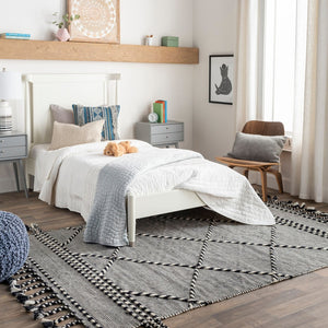 Livabliss Apache Handwoven Wool Flatweave Rug Moroccan Geometric Bohemian Fringe Accent Black, Cream 2'6" x 4' APA2306-264