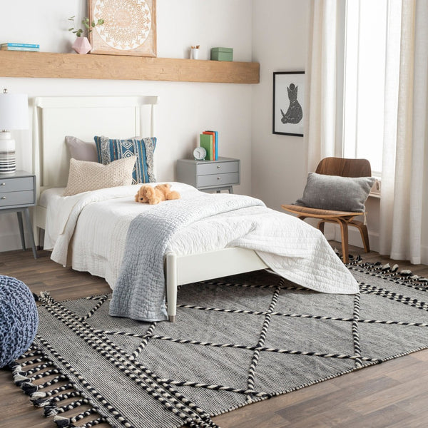 Livabliss Apache Handwoven Wool Flatweave Rug Moroccan Geometric Bohemian Fringe Accent Black, Cream 2'6" x 4' APA2306-264