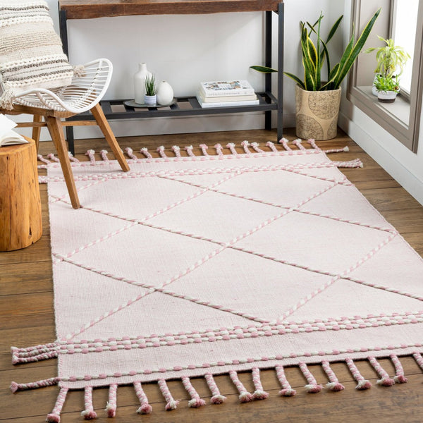 Livabliss Apache Handwoven Wool Flatweave Rug Moroccan Bohemian Style for Entryways and Accent Floors Light Pink, Cre 2'6" x 8' APA2307-268