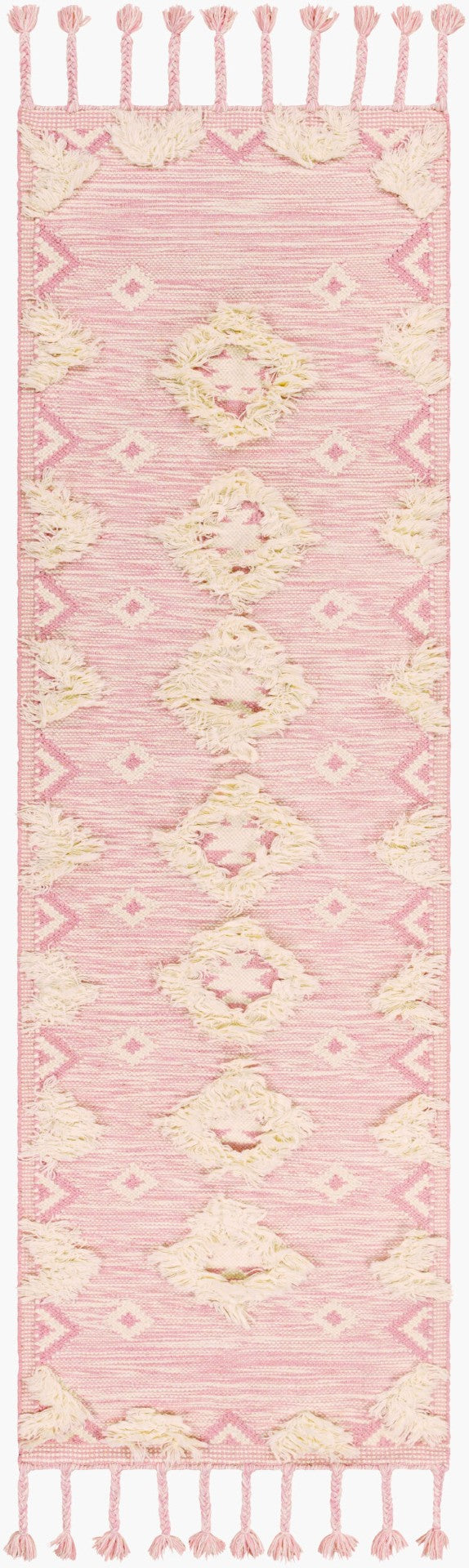 Livabliss Apache Handwoven Wool Runner Rug Moroccan Bohemian Pattern for Hallway or Entryway Light Pink, Cre 2'6" x 8' APA2308-268