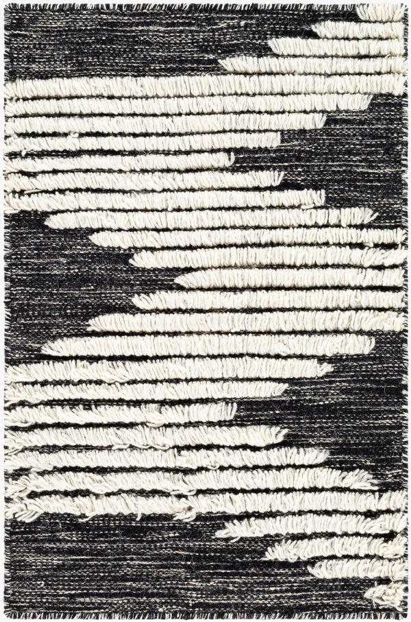 Livabliss Apache Handwoven Wool Bohemian Area Rug Plush Artisan Weave for Entryways and Cozy Nooks Black, Cream 2' x 3' APA2311-23