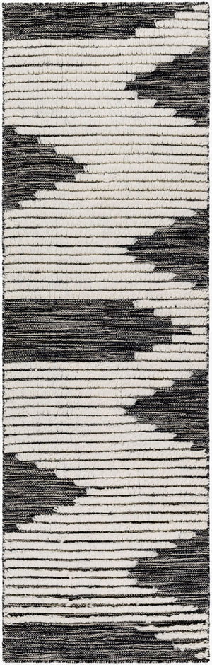 Livabliss Apache Handwoven Wool Bohemian Area Rug Plush Artisan Weave for Entryways and Cozy Nooks Black, Cream 2'6" x 8' APA2311-268
