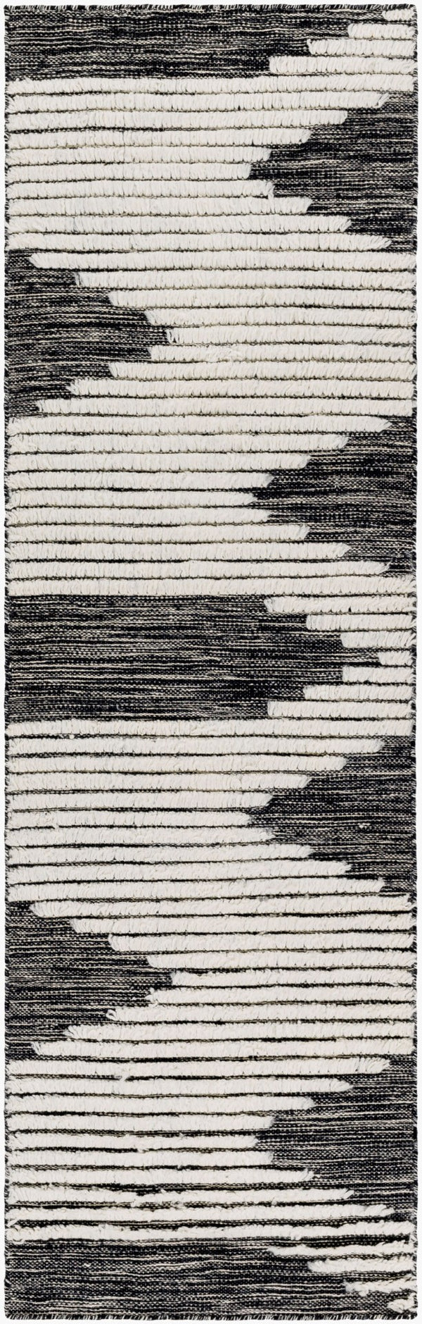 Livabliss Apache Handwoven Wool Bohemian Area Rug Plush Artisan Weave for Entryways and Cozy Nooks Black, Cream 2'6" x 8' APA2311-268