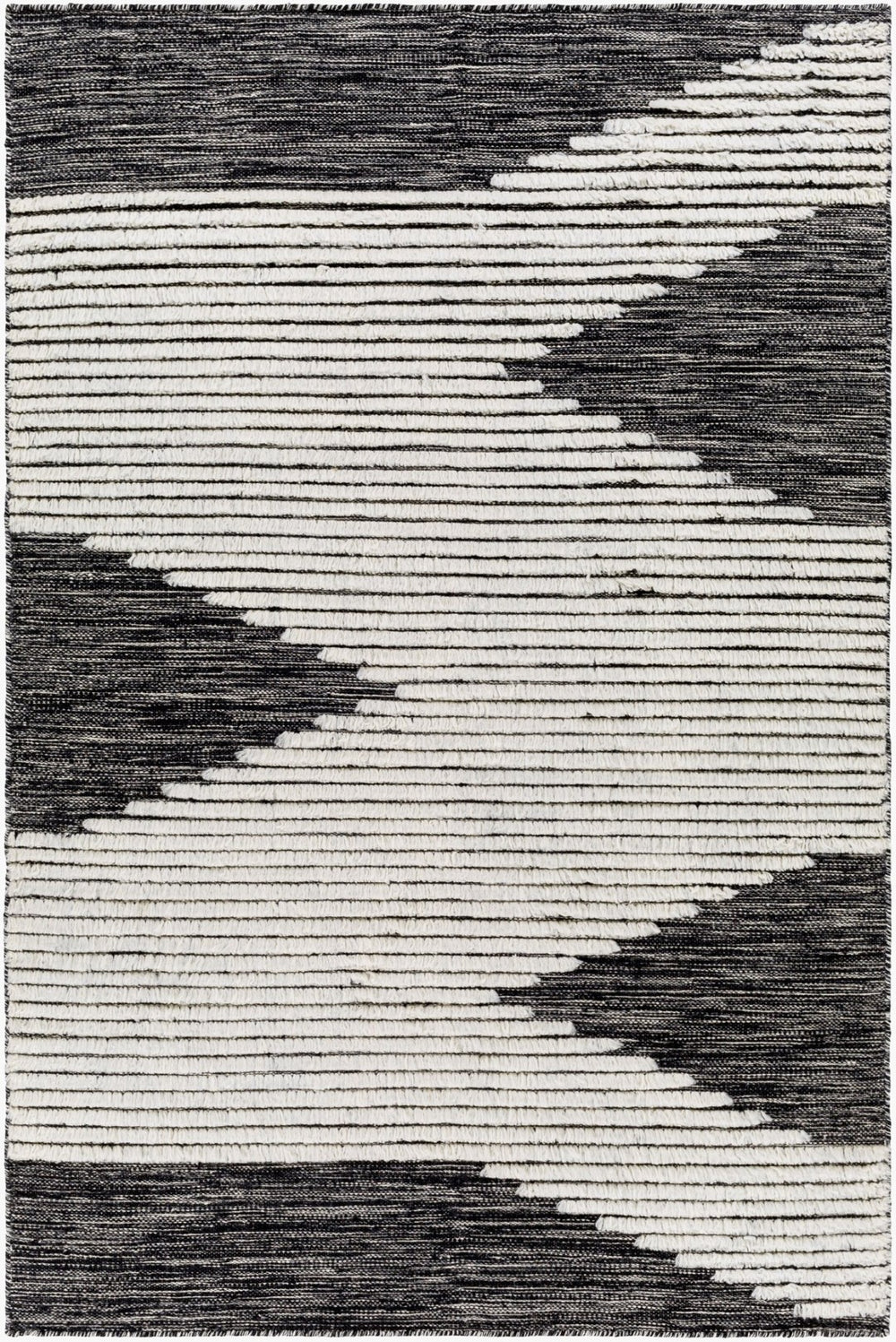 Livabliss Apache Handwoven Wool Bohemian Area Rug Plush Artisan Weave for Entryways and Cozy Nooks Black, Cream 3' x 5' APA2311-35