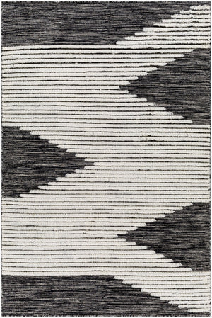 Livabliss Apache Handwoven Wool Bohemian Area Rug Plush Artisan Weave for Entryways and Cozy Nooks Black, Cream 3' x 5' APA2311-35