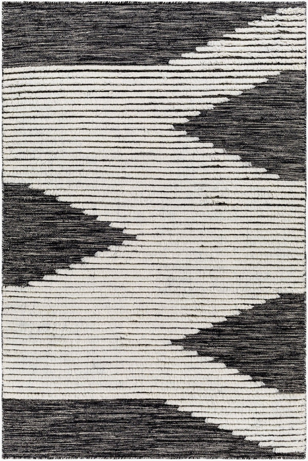 Livabliss Apache Handwoven Wool Bohemian Area Rug Plush Artisan Weave for Entryways and Cozy Nooks Black, Cream 3' x 5' APA2311-35