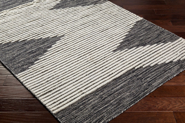 Livabliss Apache Handwoven Wool Bohemian Area Rug Plush Artisan Weave for Entryways and Cozy Nooks Black, Cream 2'6" x 8' APA2311-268