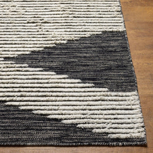Livabliss Apache Handwoven Wool Bohemian Area Rug Plush Artisan Weave for Entryways and Cozy Nooks Black, Cream 2'6" x 8' APA2311-268