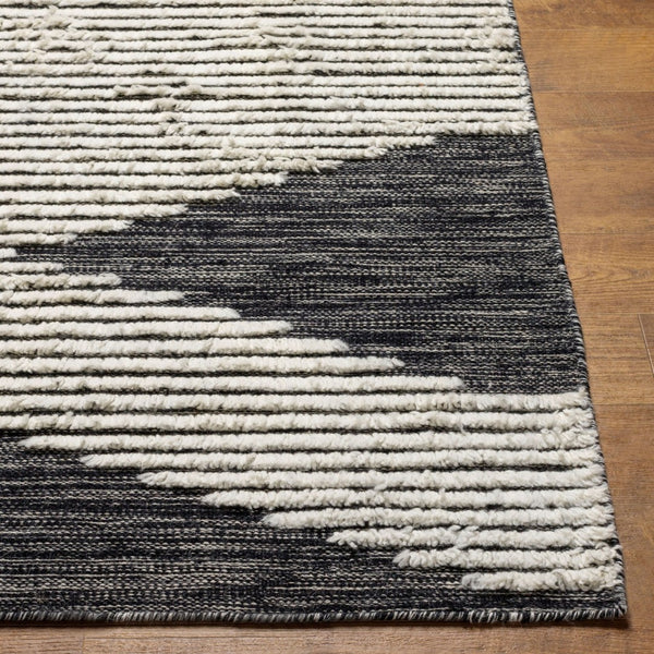 Livabliss Apache Handwoven Wool Bohemian Area Rug Plush Artisan Weave for Entryways and Cozy Nooks Black, Cream 2'6" x 8' APA2311-268