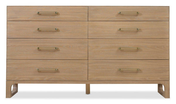Hooker Furniture Banyon Banyon Bay Eight Drawer Dresser In Desert Oak With Brushed Brass Pulls, Cedar-Lined Drawers, Jewelry Tray 6081-90202-82