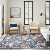 Nourison Washables NWB01 Machine Made Power-loomed Borderless Design Indoor Only Vintage Farmhouse Rug Navy Multicolor, Navy Multicolor Front Base, 85% Polyester,9% Cotton,6% Other Fibers 99446912206