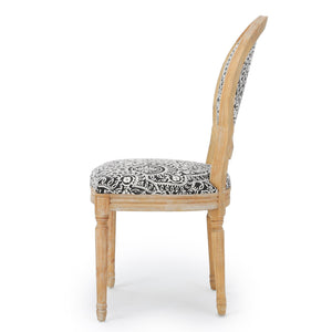 English Elm Kd French Country Rubberwood Dining Chairs Fluted Legs Padded Seat Set of 2 Black White 60352.00BWHI