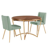 Homelegance By Top-Line Piper Natural Wood Finish Gold Metal Base 3 Piece Dining Set Green Metal