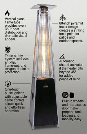 Origins Apex Pyramid Propane Patio Heater with Glass Flame Tube and 40000 Btu Output OH-GTM