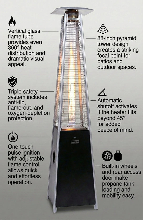 Origins Apex Pyramid Propane Patio Heater with Glass Flame Tube and 40000 Btu Output OH-GTM