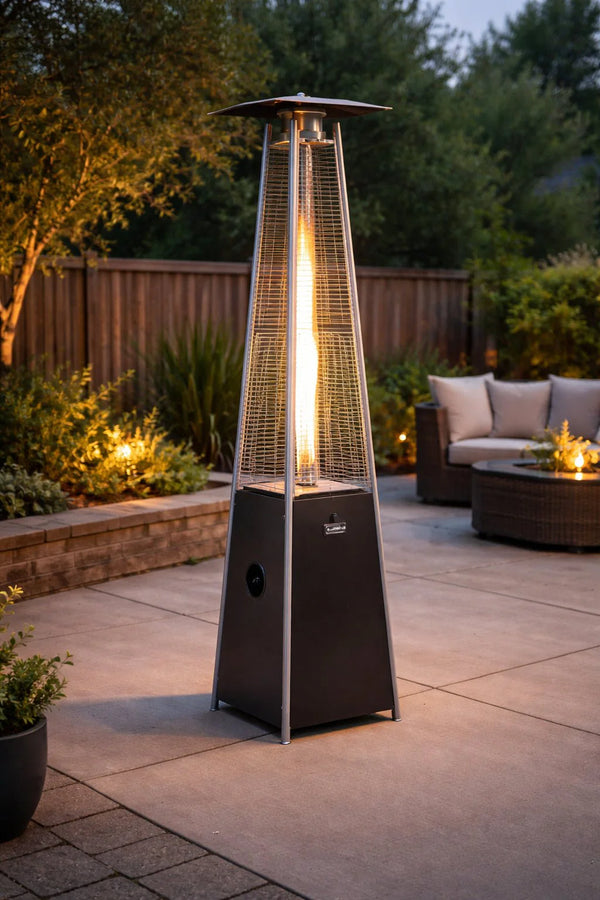 Origins Apex Pyramid Propane Patio Heater with Glass Flame Tube and 40000 Btu Output OH-GTM