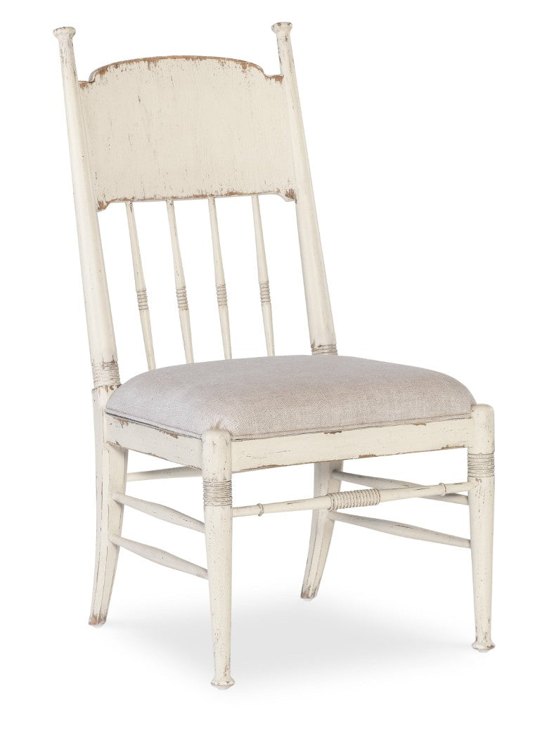 Hooker Furniture Americana Vintage-Inspired Upholstered Side Chair With Linen Seat, Spindle Back & Time-Worn White Finish 7050-75310-02