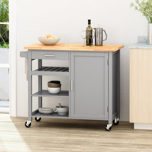 English Elm Christopher Knight Home® - Kitchen Island Cart with Solid Rubberwood Top, 41.75" Mobile Island with Drawer, Cabinet, Shelves & Wheels Grey 67756.00NATGRY