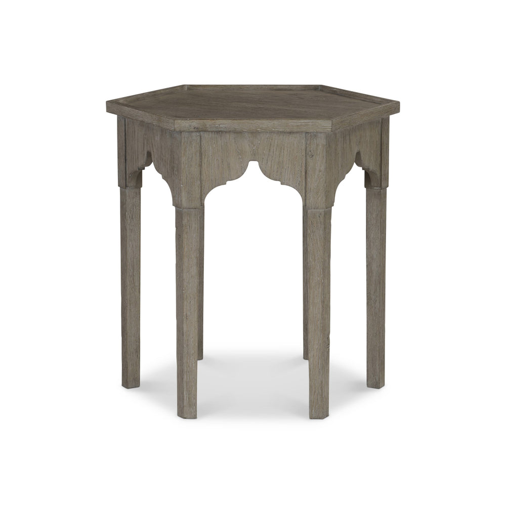 Bernhardt Bernhardt Albion Hexagon Side Table — Hexagonal White Oak Accent Table With Pewter Finish, Gallery Top & Moroccan Arches 311124