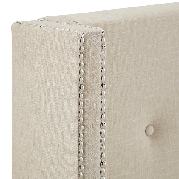Homelegance By Top-Line Magnolia Nailhead Wingback Button Tufted Headboard Beige Linen