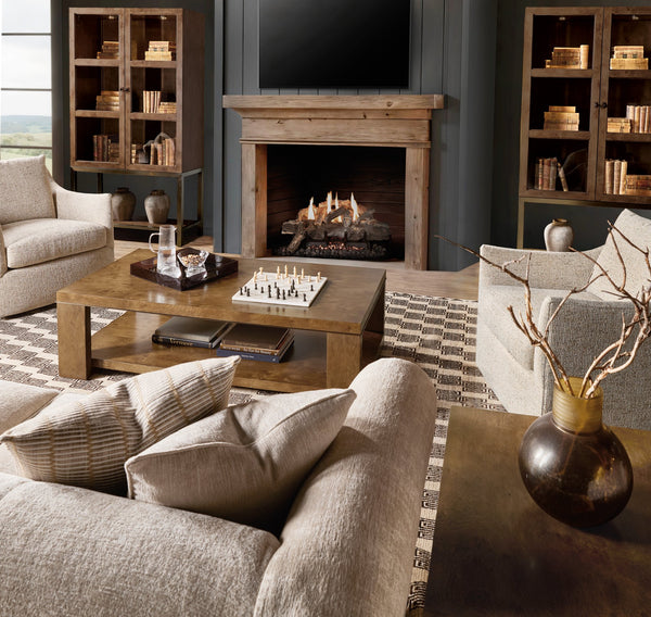Hooker Furniture Melange Mulholland Oak Coffee Table with Open Shelf and Bronze Accents for Living Rooms 30.00L x 60.00W x 18.00H 628-80605-82