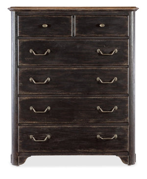 Hooker Furniture Americana Six-Drawer Chest With Felt-Lined Jewelry Drawers, Cedar Bottom, Antique Bronze Hardware Blacks 7050-90010-89
