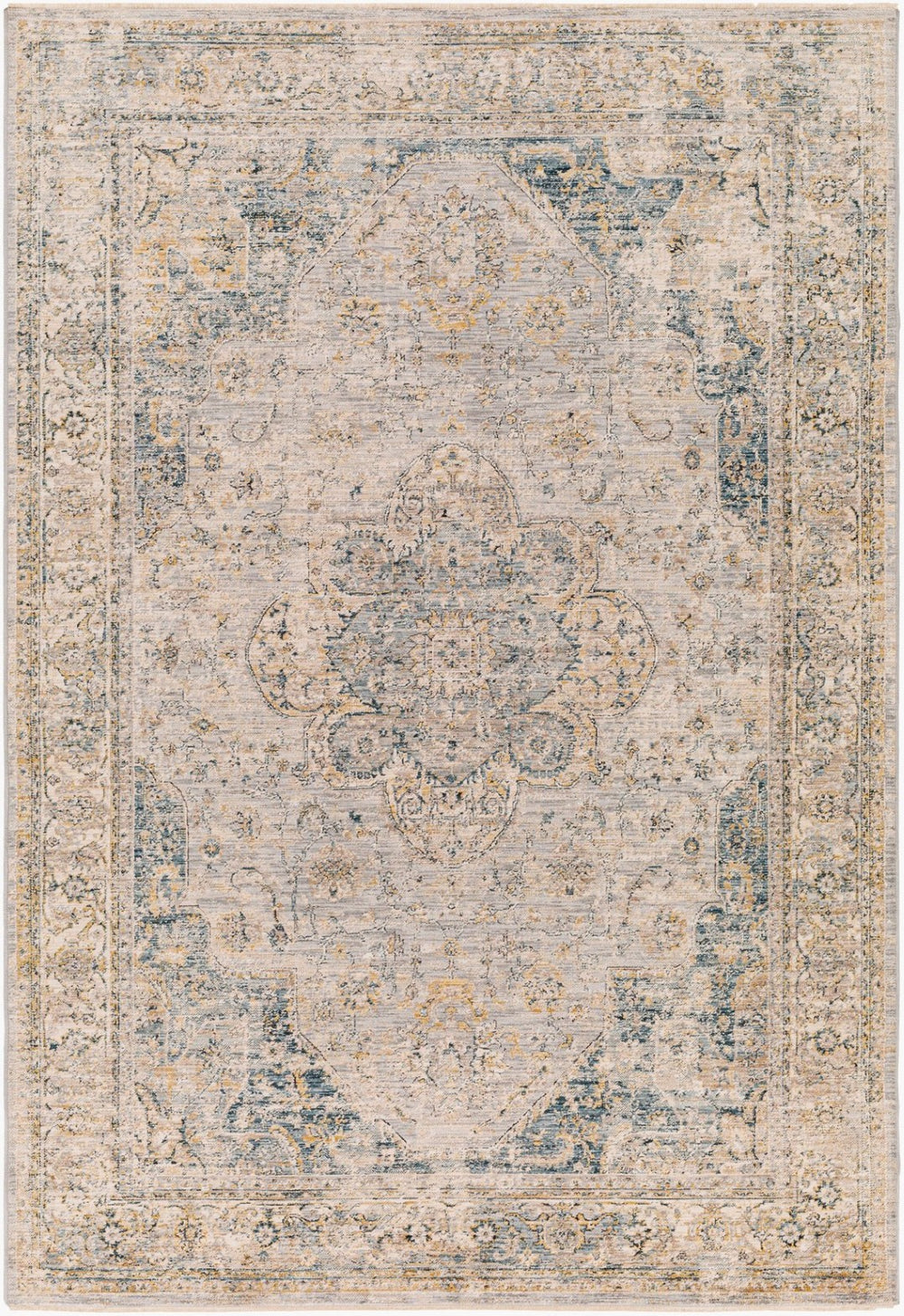 Livabliss Aspendos Traditional Medallion Fringe Area Rug Low Pile Polyester Living Room Accent APS2303-1215
