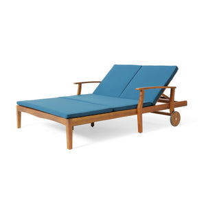 English Elm Christopher Knight Home® - Perla Double Chaise Lounge - Stylish Acacia Wood Seating With Plush Cushions For Ultimate Comfort 63357.00BLU