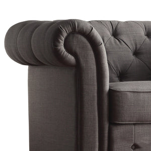 Homelegance By Top-Line Pietro Tufted Scroll Arm Chesterfield Chair Dark Grey Linen