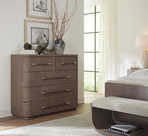 Hooker Furniture Modern Mood Bachelor's Chest With Felt & Cedar Linings, Leather-Wrapped Pulls, Rounded Contemporary Silhouette Medium Brown 6850-90017-89