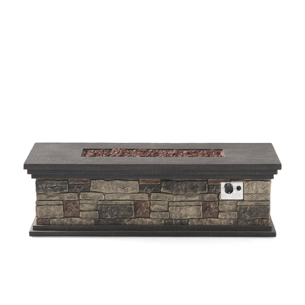 English Elm Rectangle Mgo Propane Fire Pit Faux Stone Finish 50000 Btu Outdoor Patio Centerpiece 63692.00-50K
