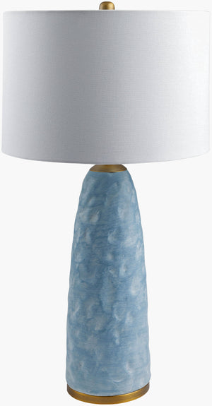 Surya Aqua Bliss Traditional 28"H Accent Table Lamp With Linen Shade For Warm, Inviting Illumination Body, Ice Blue Resin,Iron,Iron,Linen,Polyester,Iron Aqb-001