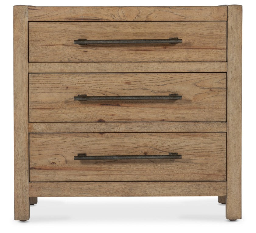 Hooker Furniture Vineyard Pecky Hickory Three-Drawer Nightstand In Sonoma Finish With Felt-Lined Top Drawer & Hammered Pulls 6952-90116-80