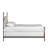 Homelegance By Top-Line Finola Cream Curved Top Cherry Brown Metal Poster Bed Black Linen