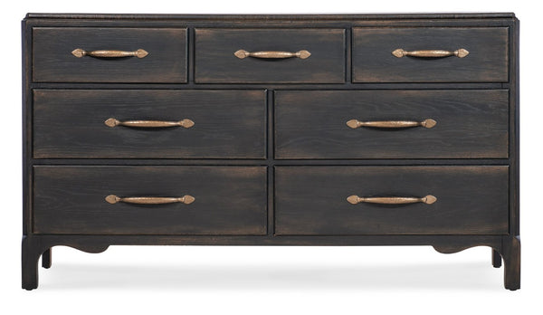 Hooker Furniture Americana Dresser With Cedar-Lined Drawers, Felt Jewelry Tray, Antique-Bronze Hardware, Vintage Charm Blacks 7050-90002-89