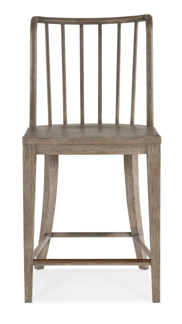 Hooker Furniture Serenity Coastal Counter Chair With Malibu Washed Oak Finish, Solid Beech Spindle-Back Design And Footrest Grays 6350-75350-95