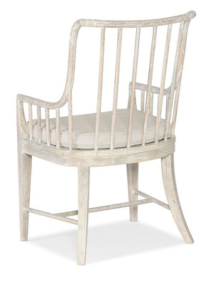 Hooker Furniture Serenity Bimini Spindle-Back Arm Chair With Distressed Surf Finish, Removable Cushion, Performance Fabric, Coastal Cottage Style 6350-75600-80