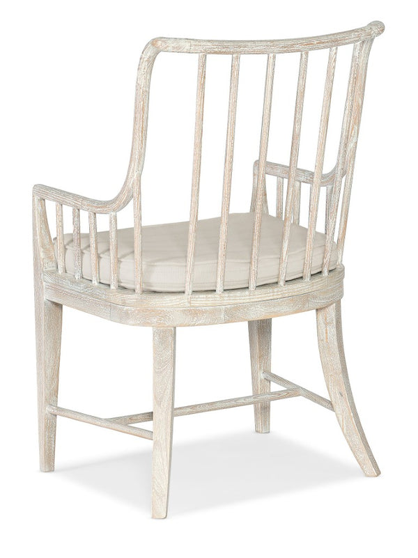 Hooker Furniture Serenity Bimini Spindle-Back Arm Chair With Distressed Surf Finish, Removable Cushion, Performance Fabric, Coastal Cottage Style 6350-75600-80