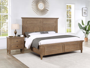 English Elm Steve Silver - Riverdale Rustic King Bed Dark Brown – Hand-Stained Driftwood Wood, Beveled Panels & Tapered Legs B081S00211
