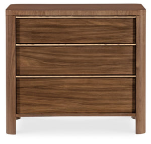 Hooker Furniture Eleana Light Caramel Three-Drawer Nightstand With Charging Station, Walnut Veneer & Sunlit Bronze Pulls 7252-90216-85