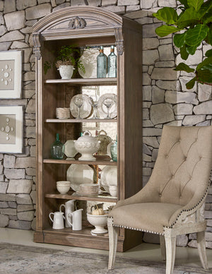 A.R.T. Furniture Arch Salvage Reeves Host Chair - Elegant New Traditional Design With Button Tufting & Nail Head Trim Brown, Beige Parrawood Solids,Cathedral Elm Veneers,Foam,Fabric,Metal 233200-2802