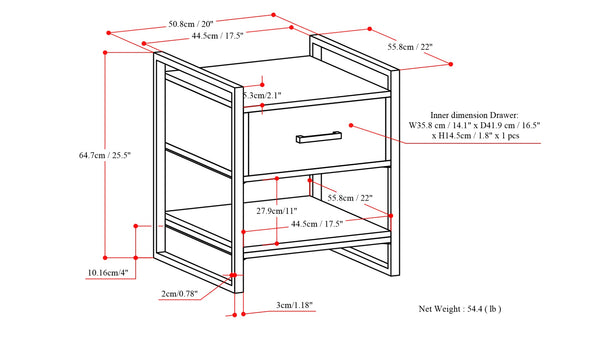 English Elm Riverside End Table - Handcrafted Solid Mango Wood With Modern Industrial Style & Storage Solutions B136P158211-GIGA