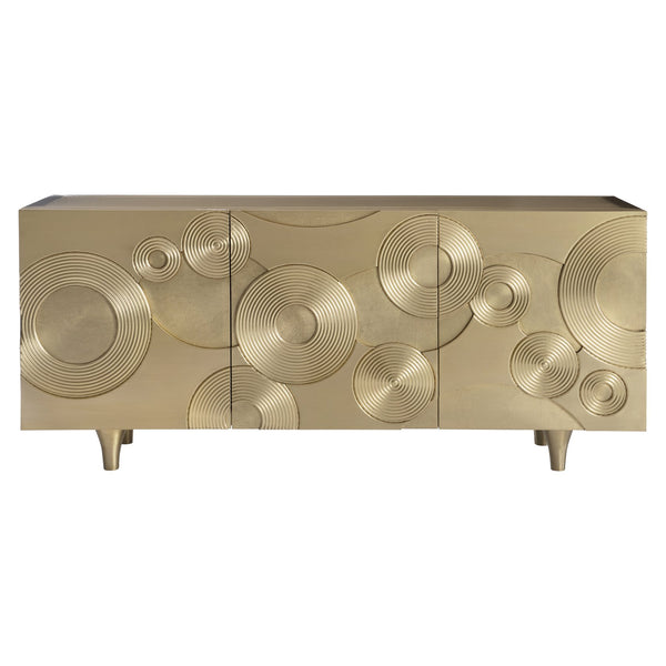 Bernhardt Bernhardt Brass-Clad Kintore Credenza With Rippled Circular Motif, Push-Open Doors, Cable Management 321872