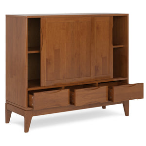 English Elm Harper 48" Solid Hardwood Mid-Century Storage Cabinet with Sliding Doors, Drawers, Eco Finish Light Brown B136P158711
