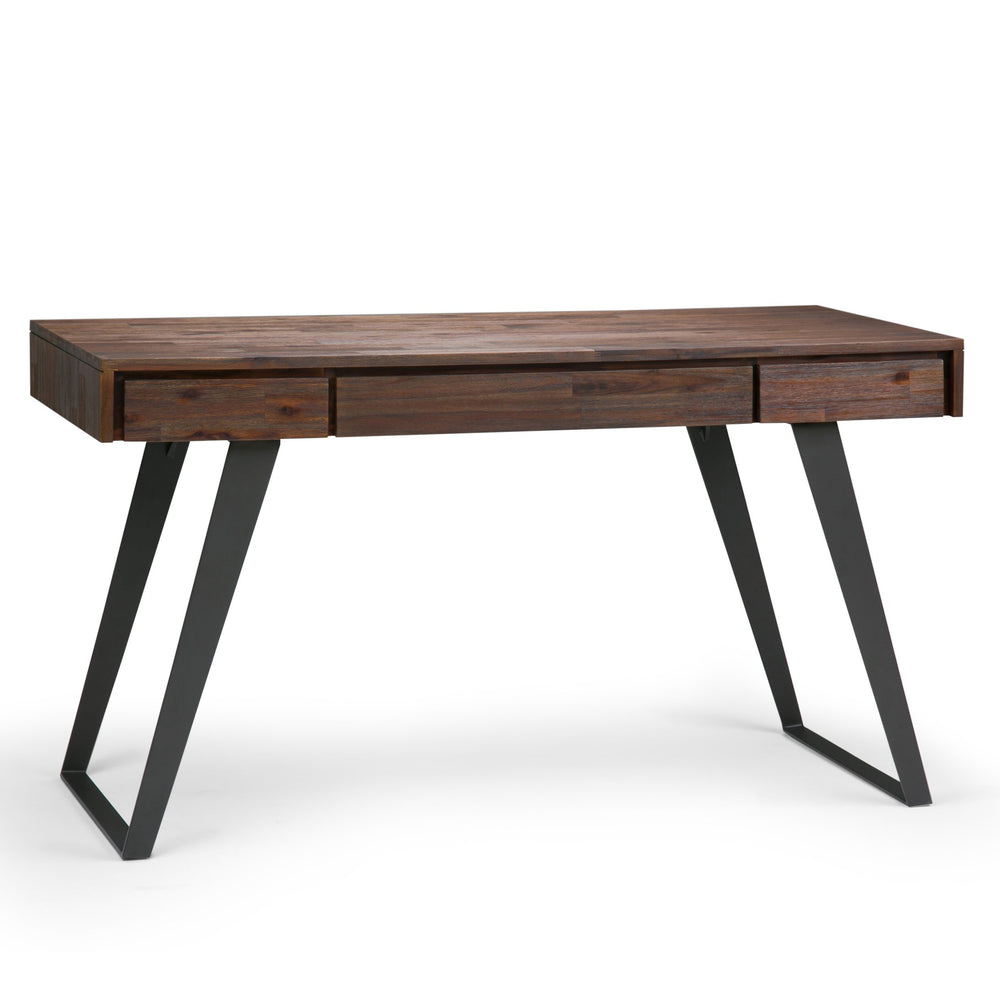 English Elm Lowry Desk - Distressed Charcoal Brown Solid Acacia With Metal Legs For Modern Industrial Charm B136P158875