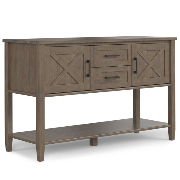 English Elm Ela Solid Wood Console Table Smoky Brown — Handcrafted, 2 Drawers, 2 Cabinets, Open Shelf, 48" Wide B136P158600