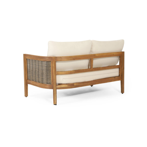 English Elm Crowne Outdoor 2 Seater Sofa Acacia Wood Handwoven Rattan Patio Seating 74130.00