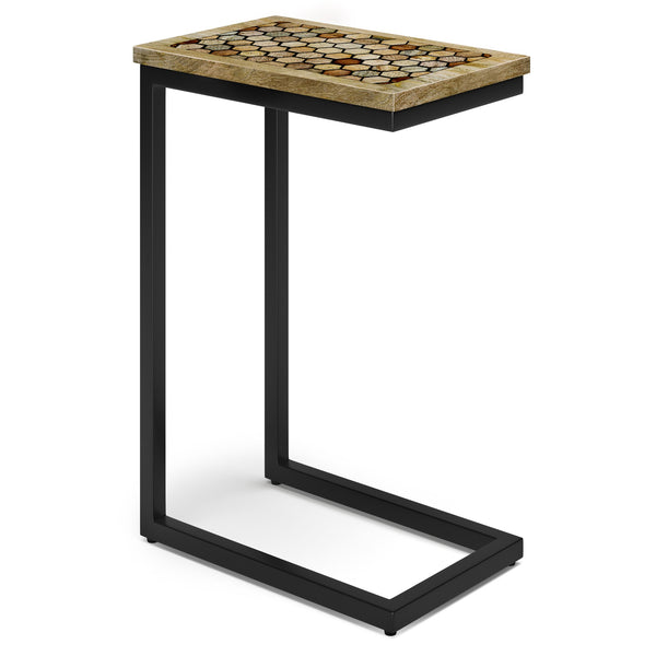 English Elm Davisville Handcrafted C Side Table in Natural Mango Wood with Geometric Resin Inlay & Black Metal Frame B136P158581