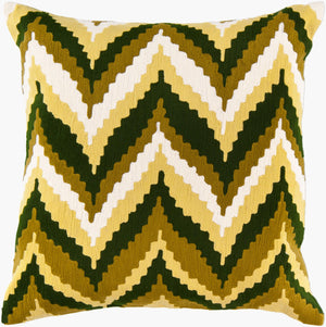Surya Ikat Chevron Accent Pillow 18" X 18" – Stylish Cotton Decor For Comfort & Charm In Your Home Olive Cotton Ar052-1818d